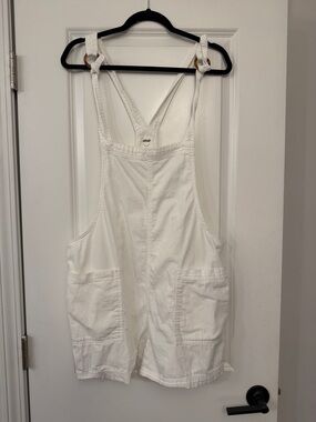 aerie White Denim Short Overalls Romper